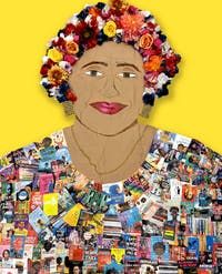 Collage artwork of Dr. Rita Cox created by library staff to commemorate the 50th Anniversary of the Rita Cox Black and Caribbean Heritage Collection, using images of book covers to design this imaginative homage to the collection’s namesake.