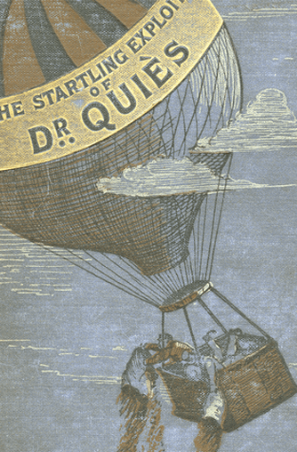 Vintage book cover of hot air balloon mid flight